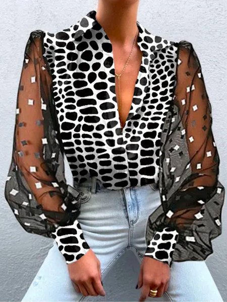 

Urban Abstract Graphic Long Sleeve Blouse, Black-white, Blouses and Shirts