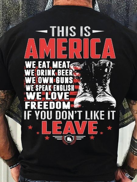

Women's This is America Veteran Patriotic Letters Casual T-Shirt, Black, T-shirts