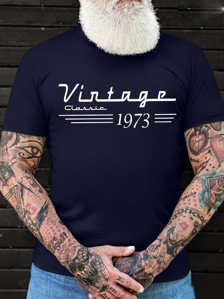 

Men's Class 1973 Funny 50th Birthday Gift Graphic Printing Cotton Casual Text Letters Loose T-Shirt, Purplish blue, T-shirts