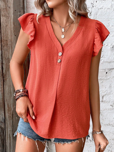 

Plain Regular Fit V Neck Simple Shirt, Red, Shirts & Blouses