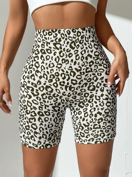 

Leopard Print Wideband Waist Shorts, Black-white, Leggings