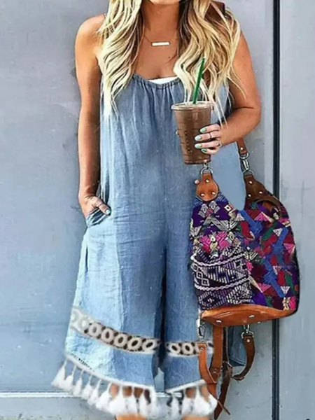 

Casual Solid Color Jumpsuit, Blue, Jumpsuits＆Rompers