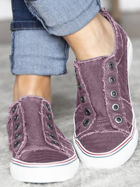 

Women's Washed Denim Canvas Flat Shoes Slip On, Purple, Sneakers