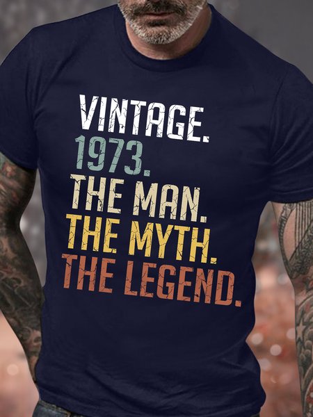 

Men's 1973 The Man The Myth The Legend Funny 50th Birthday Gift Graphic Printing Casual Cotton Loose Text Letters T-Shirt, Purplish blue, T-shirts