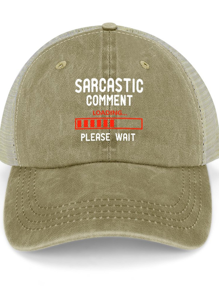 

Men's Sarcastic Comment Loading Pleasewait Funny Graphic Printing Washed Mesh Back Baseball Cap, Khaki, Women's Hats