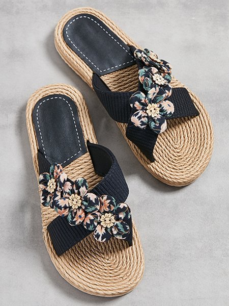 

Flat hemp rope beach slippers, Black, swimwear>>Beach Accessories