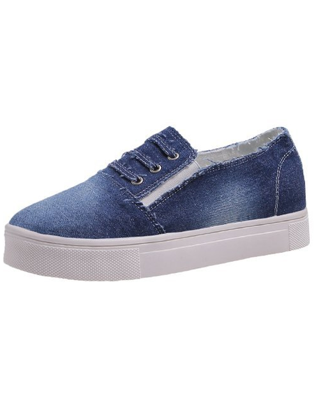 

Women's Washed Denim Canvas Flat Shoes Slip On, Deep blue, Sneakers