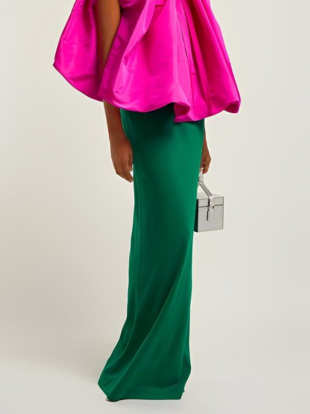 Elegant Regular Fit Plain Maxi Skirt, Green, Skirts