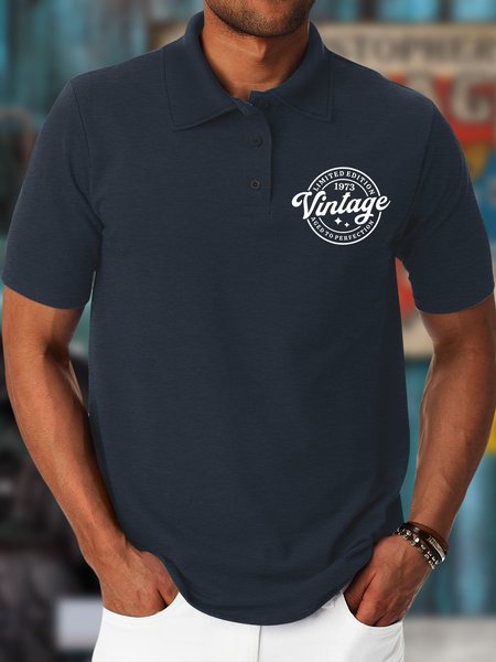 

Men's Legendary Edition Aged To Perfection Since 1973 Funny 50th Birthday Gift Graphic Printing Regular Fit Casual Polyester Cotton Polo Collar Polo Shirt, Dark blue, T-shirts
