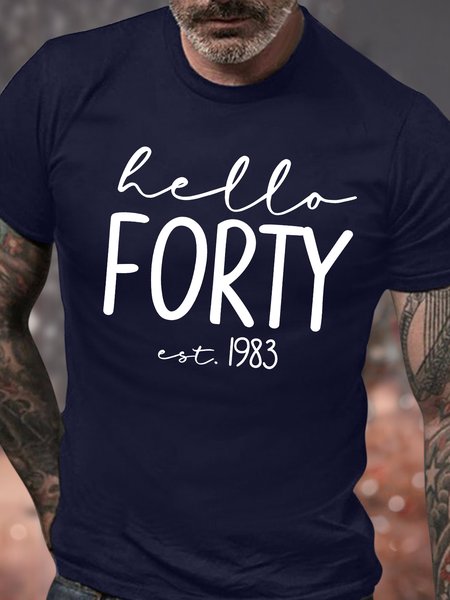 

Men's Hello Forty Est 1983 Funny 40th Birthday Gift Graphic Printing Casual Text Letters Cotton T-Shirt, Purplish blue, T-shirts