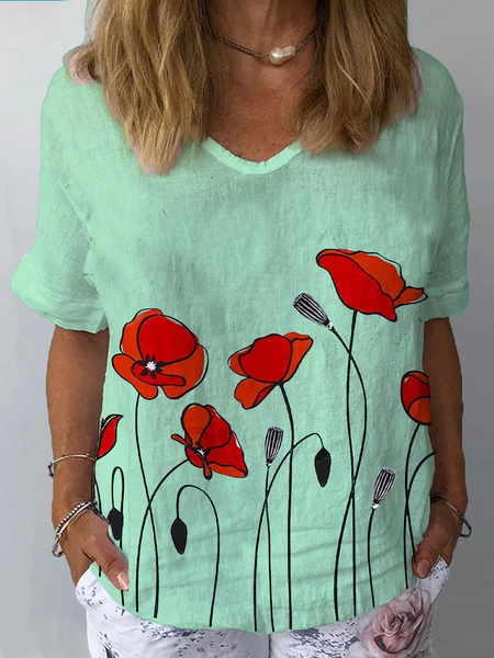 

JFN V Neck Cotton Blouse, Green, Blouses