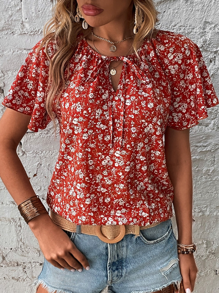 

Casual Regular Fit Floral Crew Neck Shirt, Red, Shirts & Blouses