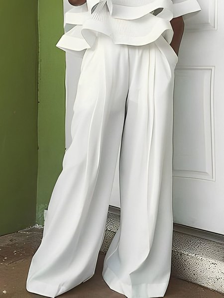 

Plus Size Plain Loose Elegant Wide leg Pants, White, Plus Bottoms