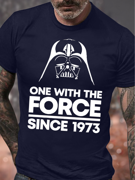 

Men's One With The Force Since 1973 Funny 50th Birthday Gift Graphic Printing Casual Text Letters Cotton Crew Neck T-Shirt, Purplish blue, T-shirts