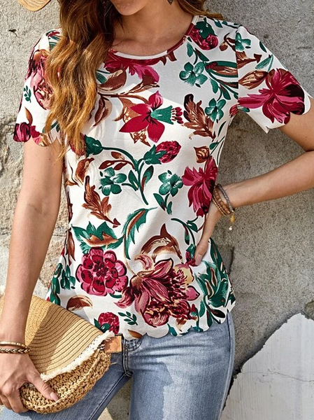 

Devore Casual Knitted Floral T-Shirt, Red, T-Shirts