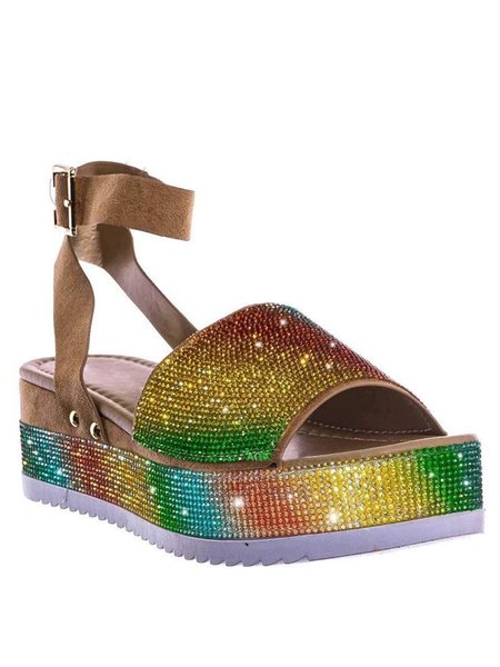 

Ornate Rhinestone Wedge Sandals, Brown, Sandals