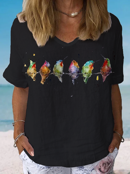 

Women's Watercolor Hummingbirds Print Lounge Top, Black, Shirts & Blouses