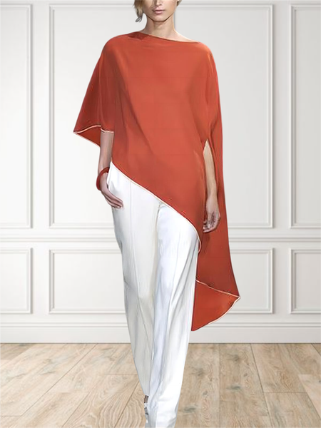 

Color Block Loose Asymmetrical Casual Shirt, Orange, Blouses and Shirts