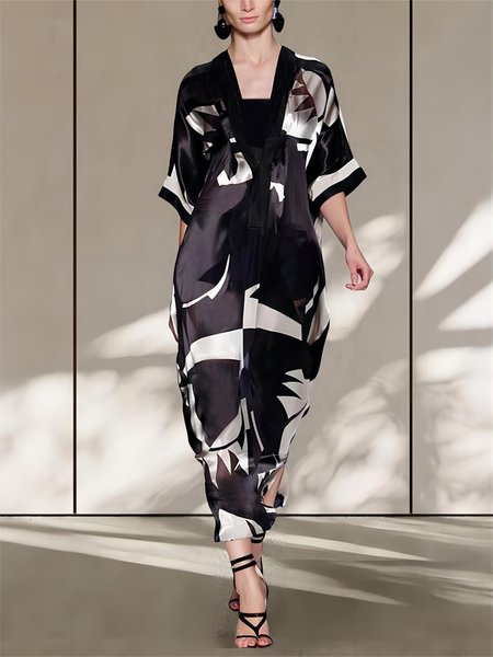 

Loose Elegant Half sleeve No Elasticity Dress, As picture, Midi Dresses