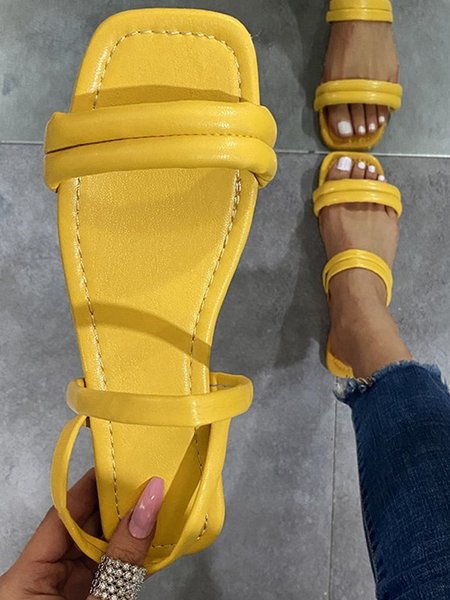 

Plain Stripe Reversible Sandals, Yellow, Sandals