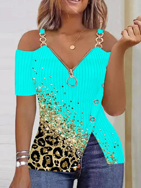 

Casual Metal Spaghetti Leopard Shirt, Green, Shirts & Blouses