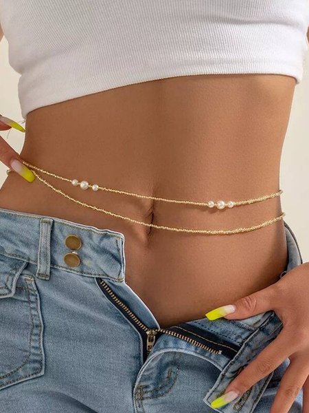 Double Pearl Waist Chain, Golden, Other Accs
