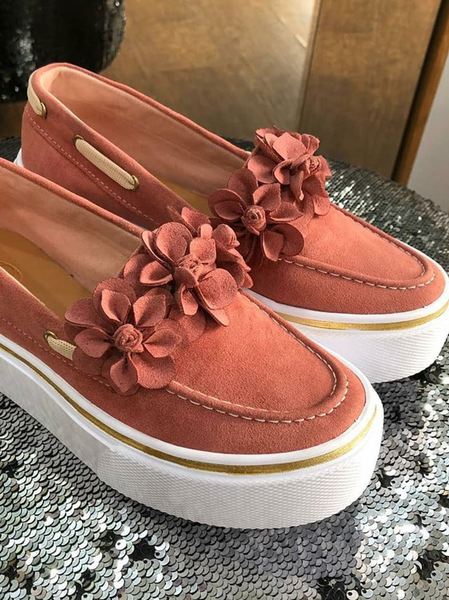 

Women's Applique Floral PU Loafers Comfortable & Lightweight Ladies Shoes, Pink, Sneakers
