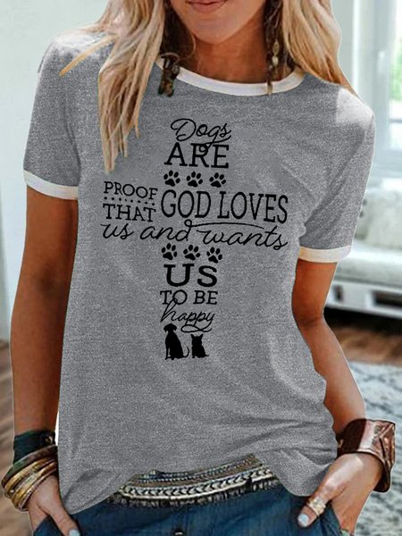 

Women's Dog Lover Christian Print Casual T-Shirt, Gray, T-shirts