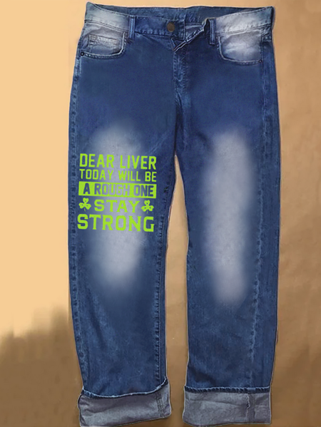 

Women's Funny St. Patrick’s Day Denim Casual Loose Jeans, Blue, Jeans