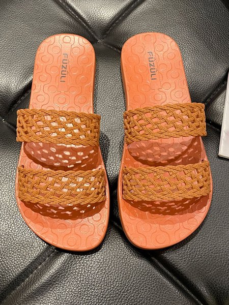 

Beach Vacation Woven Waterproof Stripe Slippers, Orange, Slippers
