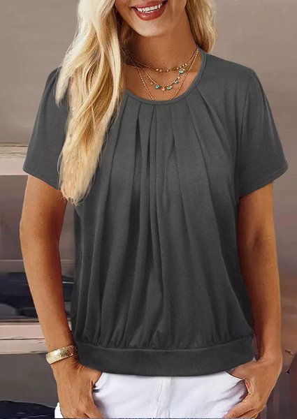 

Casual Loose Crew Neck T-Shirt, Gray, T-Shirts