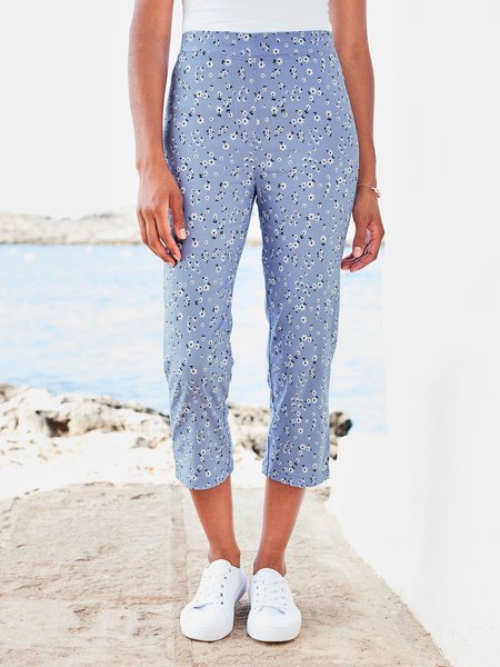 

Casual Regular Fit Knitted Ditsy Floral Pants, Light blue, Pants