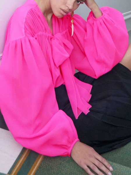 

Plain Loose H-Line Elegant Blouse, Pink, Blouses and Shirts