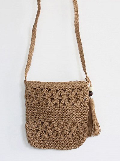 

Ethnic Casual Straw Messenger Bag Vacation Beach, Light khaki, Bags