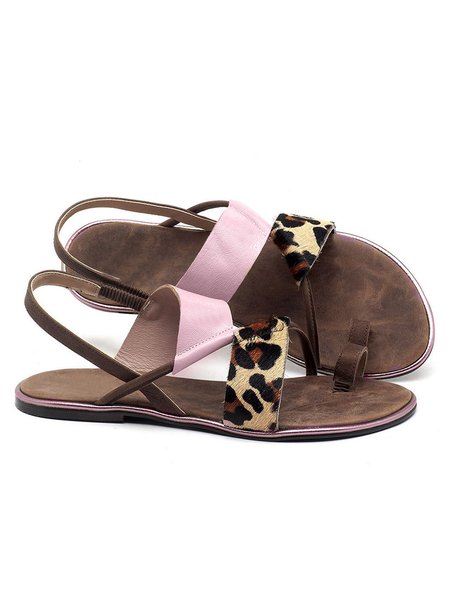 

Retro Leopard Block Color Flip Flop Sandals, Pink, Sandals