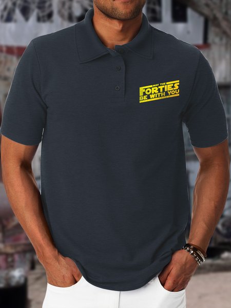 

Men’s May The Forties Be With You Text Letters Casual Polo Collar Polo Shirt, Deep blue, T-shirts