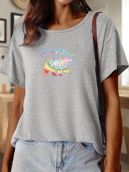 

Women’s Grandma Bear Tie-Dye Pattern Text Letters Casual T-Shirt, Gray, T-shirts