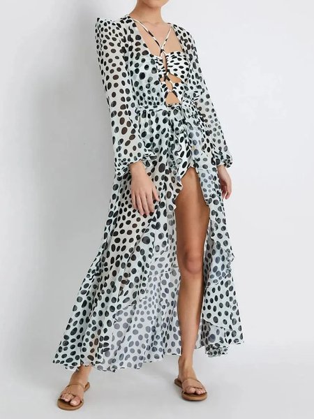 

Strapless Vacation Leopard One Piece With Cover Up, White, One-Pieces
