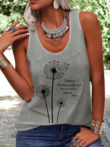 

Women's Quote Letters Sometimes when things are falling apart Dandelion Crew Neck Casual Tank Top, Gray, Tank Tops
