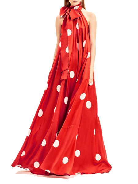

Party Polka Dots Halter Elegant Dress, Red, Maxi Dresses