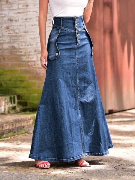 

Denim Casual Regular Fit Denim Skirt, Blue, Denim Skirts