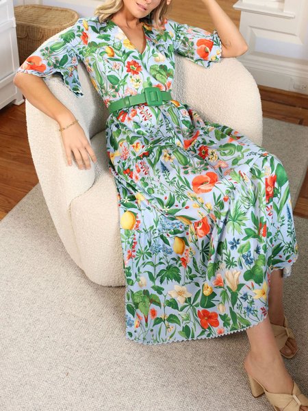

V Neck Regular Fit Vacation Dress, As picture, Maxi Dresses