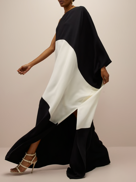 

Wedding Guest Regular Fit One Shoulder Elegant Dress, Black-white, Maxi Dresses