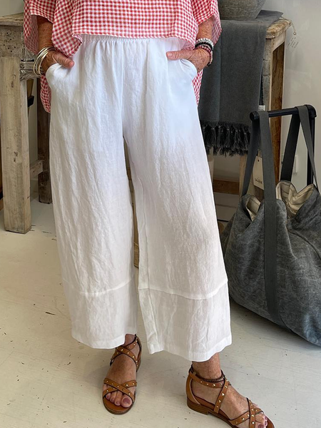 

Cotton And Linen Linen Plain Pants, White, Pants