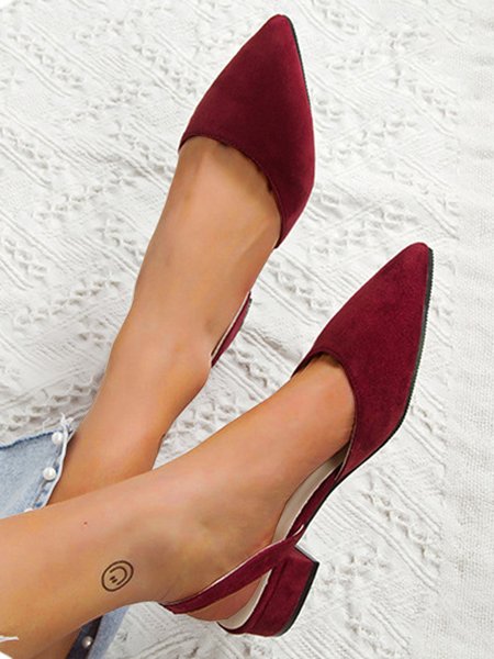 

Solid Color Urban Pointed Toe Chunky Heel Shoes, Wine red, Heels