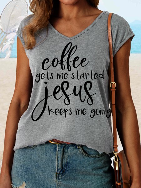 

Women's Coffee and Jesus V Neck Casual Tank Top, Gray, Tank Tops