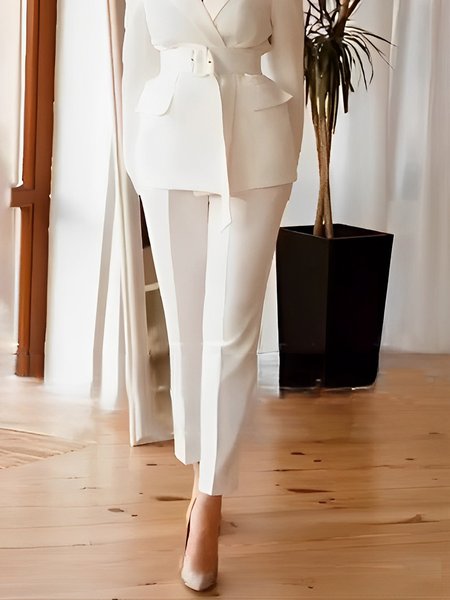 

Regular Fit Urban Plain Fashion Pants, White, Pants