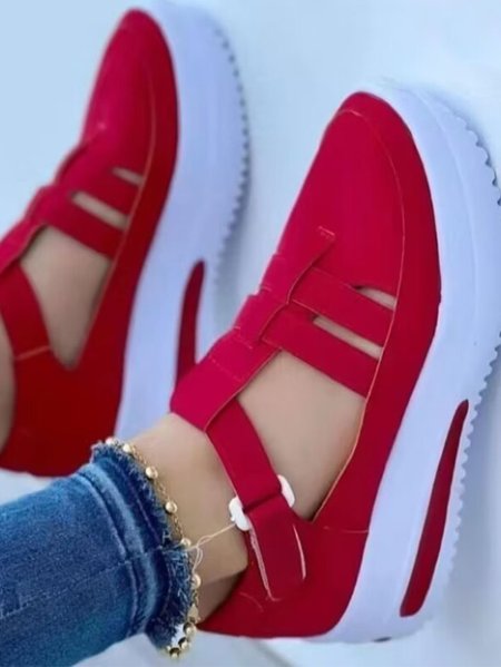 

Women's Hollow Out PU Block Heel Flats, Red, Sneakers