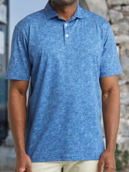 

Men's Outdoor Business Casual Bamboo Floral Printed Regular Fit Polo Collar Coconut Tree Urban Polo Shirt, As picture, T-shirts