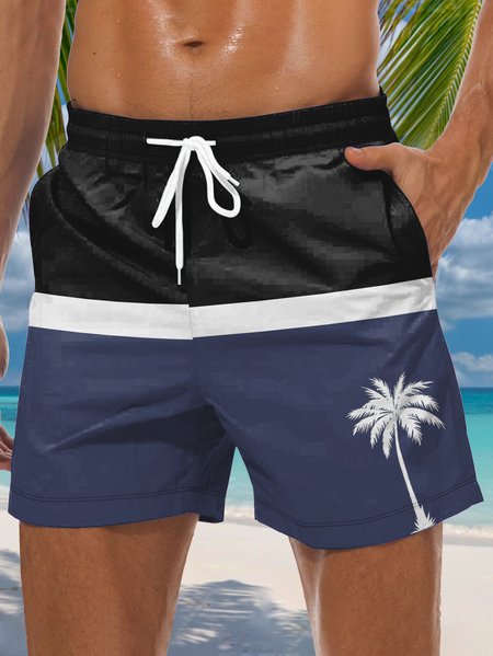 

Coconut Tree Drawstring Beach Shorts, Blue, Men's shorts